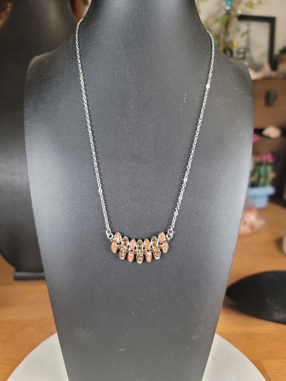 paparazzi Silver Necklace with Amber Stones